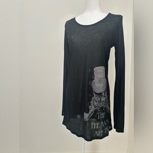 Thomas Wylde Black Long Sleeve Top with Graphic Design